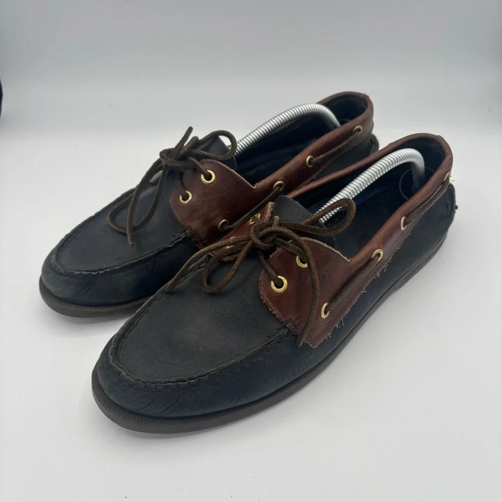Sperry Boat Shoes Mens 11.5 Black Navy Brown Leather Authentic Original Preppy